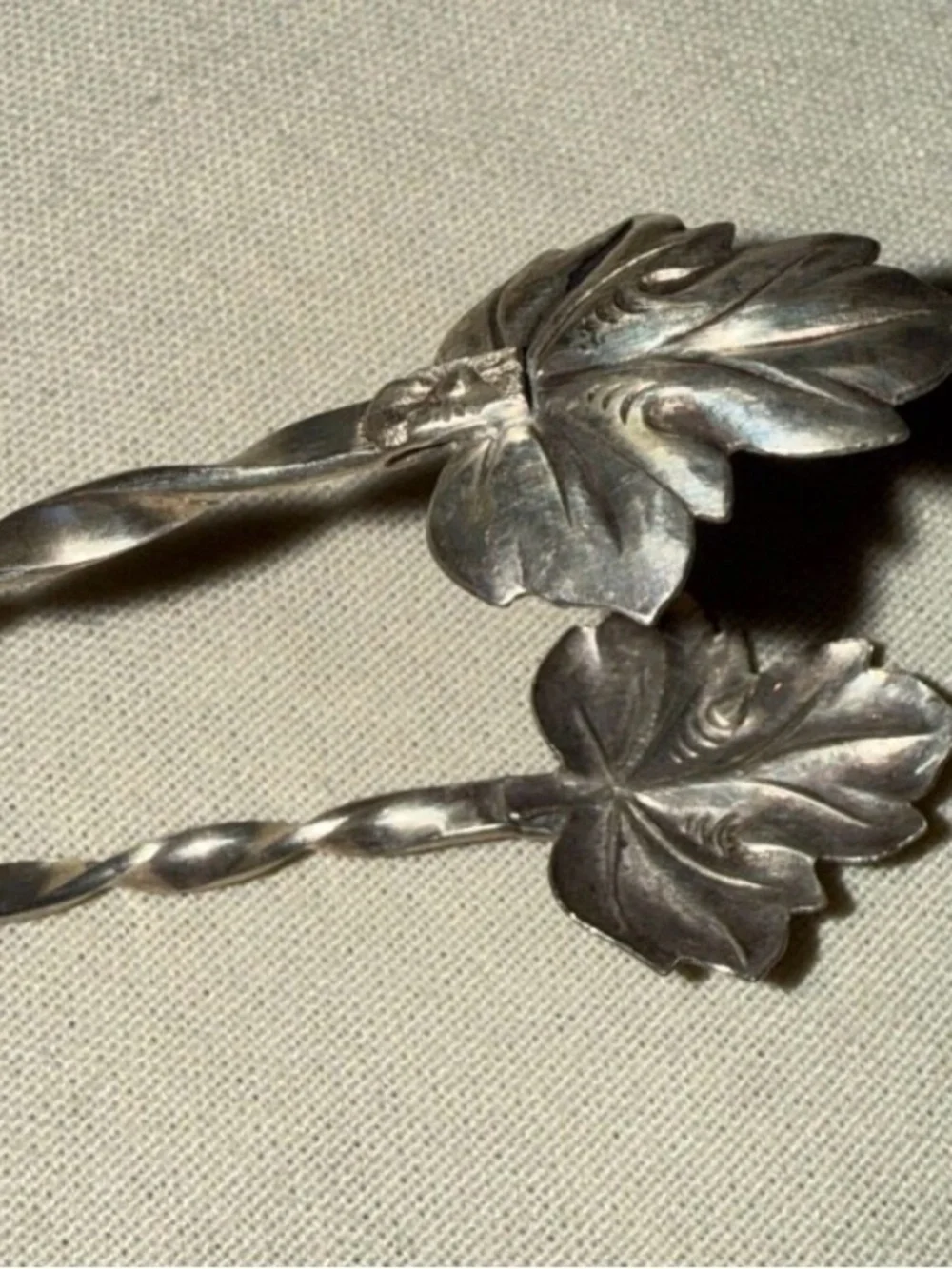 Leaf-Top Decorative Spoon Pair - Silver-Tone